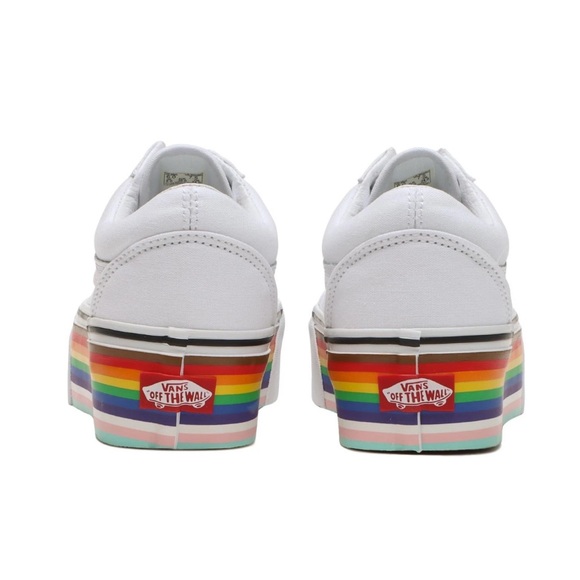 Vans Old Skool Stac PRIDE Rainbow White platform 34mm height new without box - Picture 3 of 6